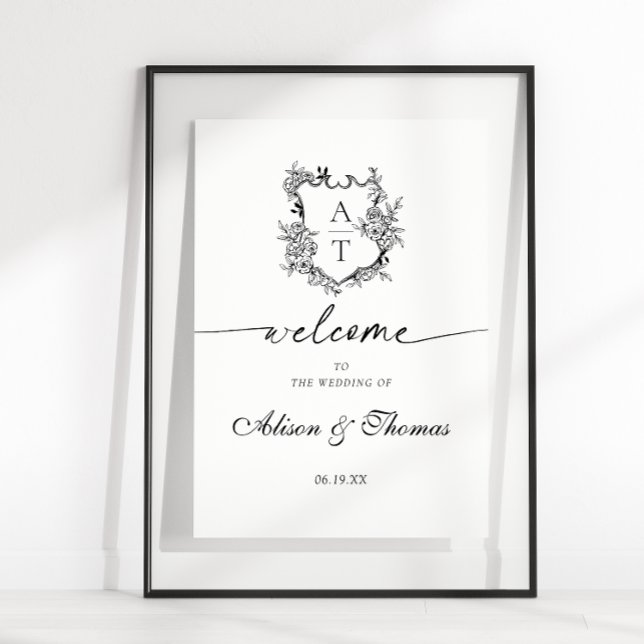 Poster Accueil Mariage Monogram Crest classique (Créateur téléchargé)