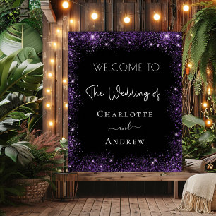 Poster Accueil mariage noir violet pétillant