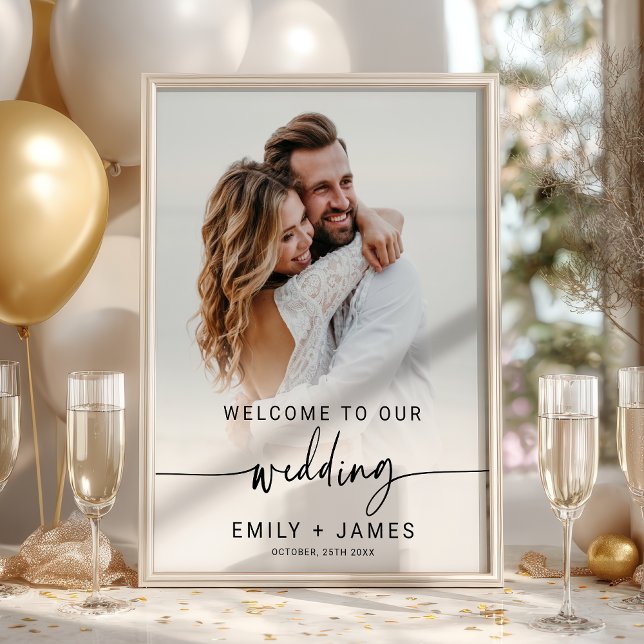 Poster Accueil Mariage photo moderne élégant (Modern Elegant Photo Wedding Welcome Poster)