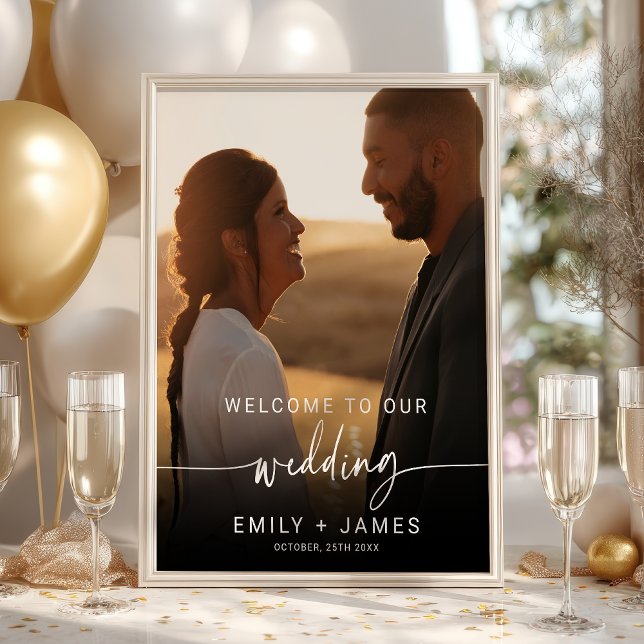 Poster Accueil Mariage photo moderne élégant (Modern Elegant Photo Wedding Welcome Poster)