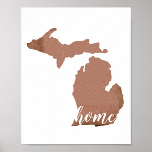 Poster Accueil Michigan Silhouette Cuivre Blanc
