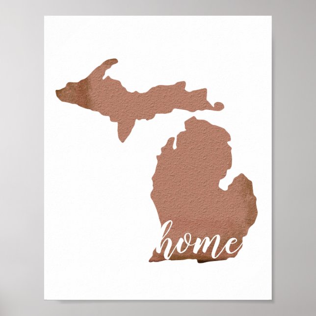 Poster Accueil Michigan Silhouette Cuivre Blanc (Devant)