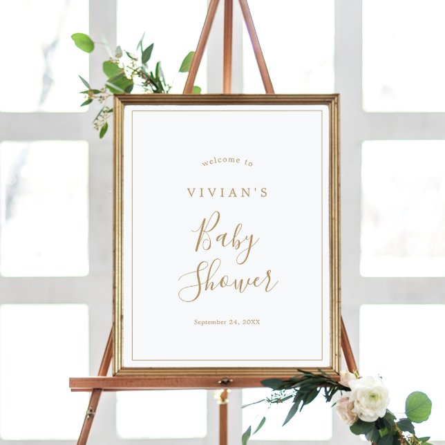 Poster Accueil minimaliste Baby shower or (Créateur téléchargé)