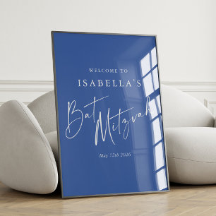 Poster Accueil minimaliste Bat mitzvah personnalisé bleu 