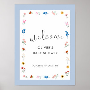 Poster Accueil minimaliste du Baby shower Fleur sauvage