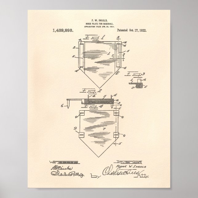 Poster Accueil Plate Baseball 1922 Brevet Art Vieux Poivr (Devant)