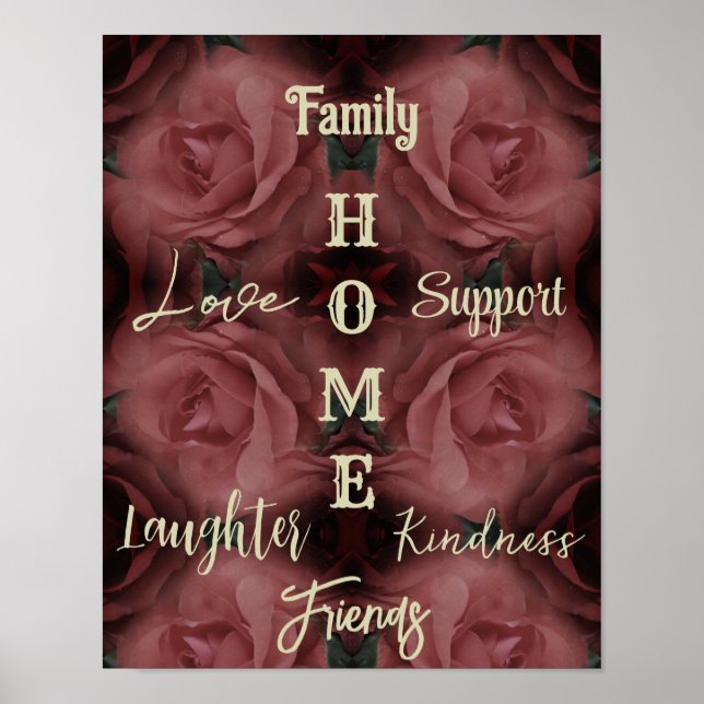 Poster Accueil Rose rouge Mots Abstraits Inspirationnels (Devant)