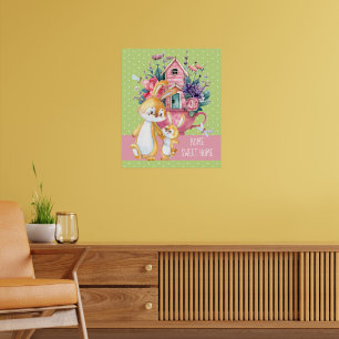 Poster Accueil Sweet Home Adorable Bunnies Aquarelle