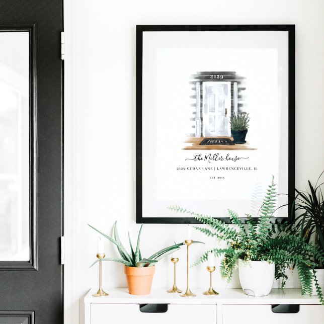 Poster Accueil Sweet Home Aquarelle Blanc Hamptons Porte (Créateur téléchargé)