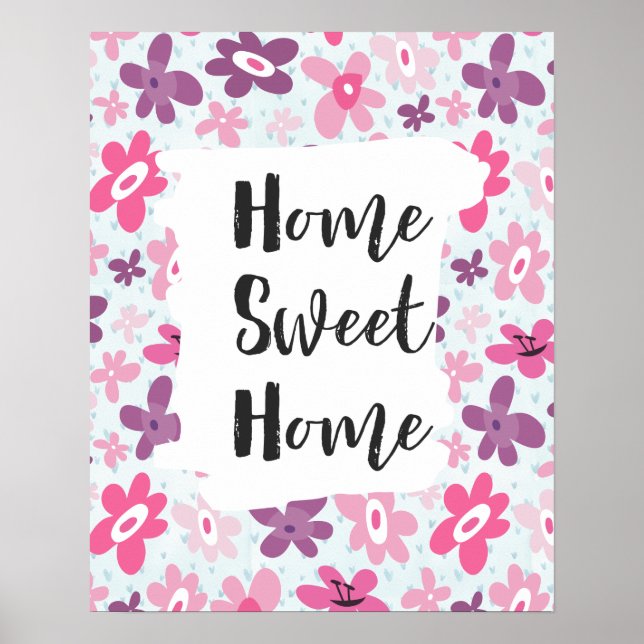 Poster Accueil Sweet Home Fleurs roses mignonnes Whimsica (Devant)