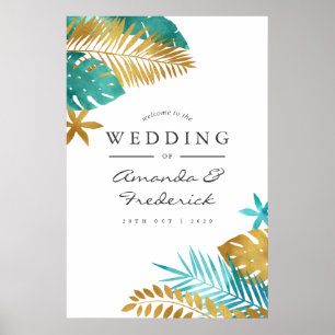 Poster Accueil turquoise et Gold Tropical Mariage