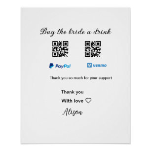 Poster Acheter à la mariée un don de boisson QR Venmo Pay