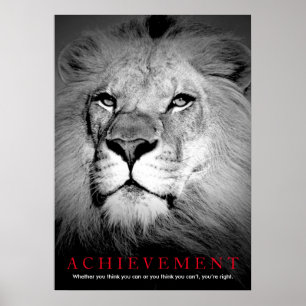 Poster Achievement Motivational Black Red & White Lion