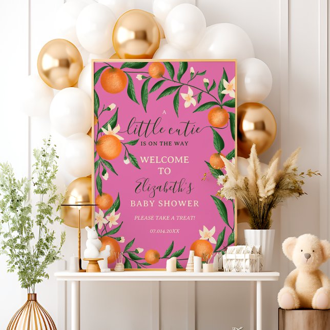 Poster Acitrus botanique orange petite cutie rose bienven (Botanical citrus orange little cutie pink welcome poster)