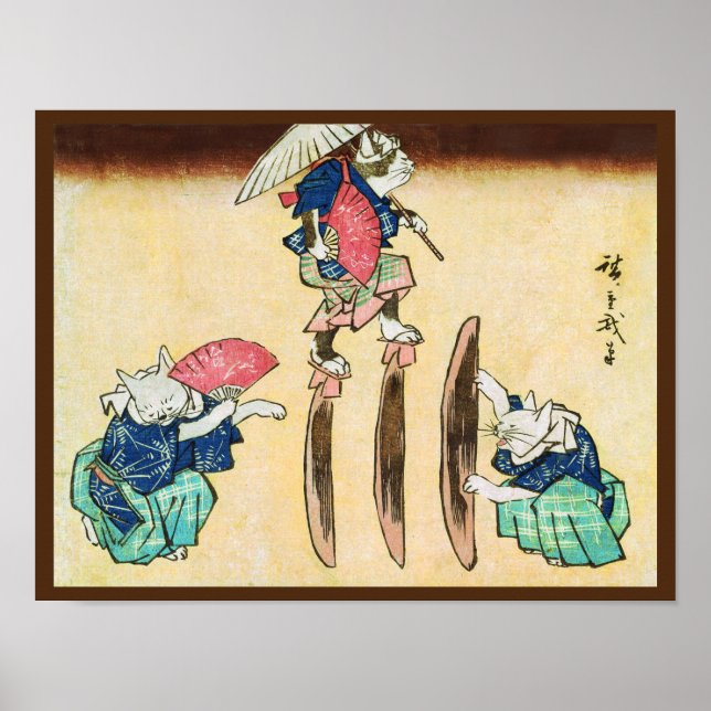 Poster Acrobat Cat, Hiroshige, Ukiyo-e (Devant)
