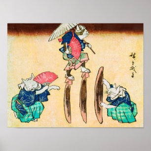Poster Acrobat Cat, Hiroshige, Ukiyo-e