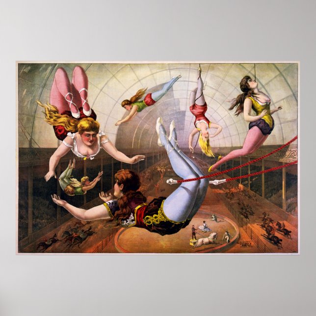 Poster acrobates du trapèze féminin au cirque (Devant)