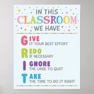 Poster Acronyme de GRIT en classe croissance de l'esprit