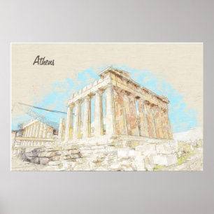 Poster Acropole Hill à Athènes, Grèce Art du voyage