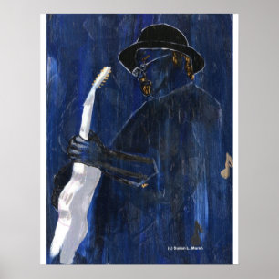 Poster Acrylique de peinture bleu de joueur de guitare de
