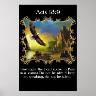 Poster Actes 18:9 Avec un aigle survolant le paysage.