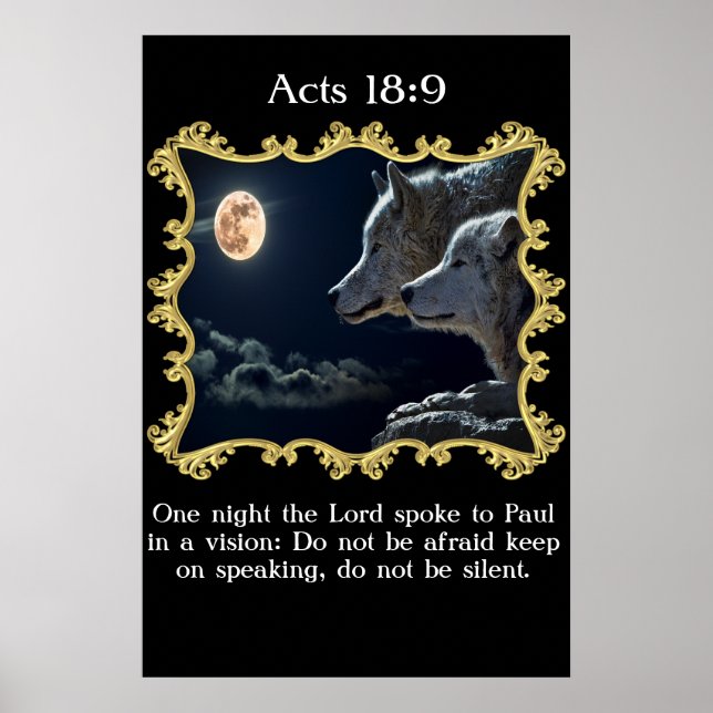 Poster Actes 18:9 Loups regardant la pleine lune. (Devant)