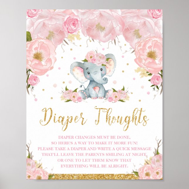 Poster Activité Baby Shower Éléphant Idées de Couches (Devant)