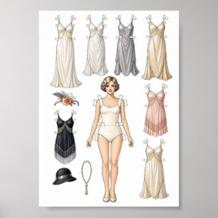 Poster Activité de découpage de poupées en papier vintage