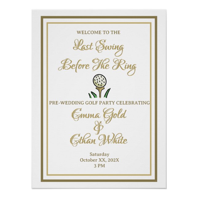 Poster Activité du week-end de la partie de golf pré-Mari (Devant)