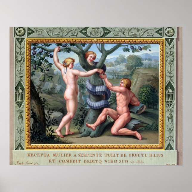 Poster Adam et Eve avec le Serpent, illustration de t (Devant)