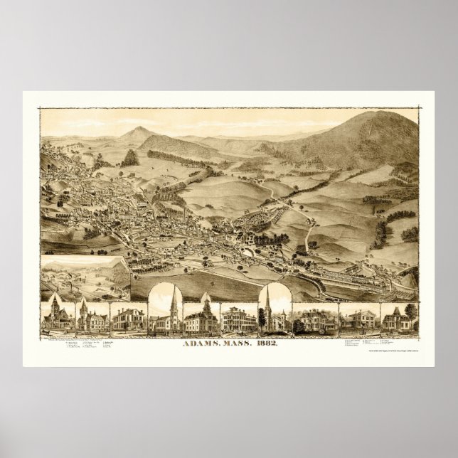 Poster Adams, MA Carte panoramique - 1882 (Devant)