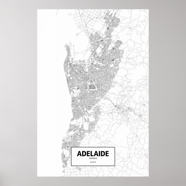 Poster Adélaïde, Australie (noir sur blanc) (Devant)