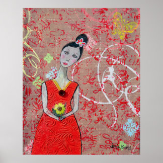 Poster : Adeline en robe rouge