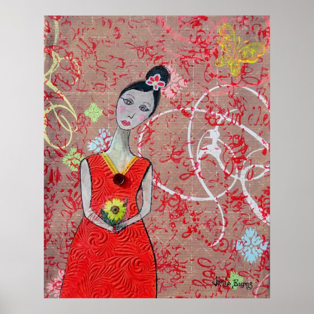 Poster : Adeline en robe rouge (Devant)