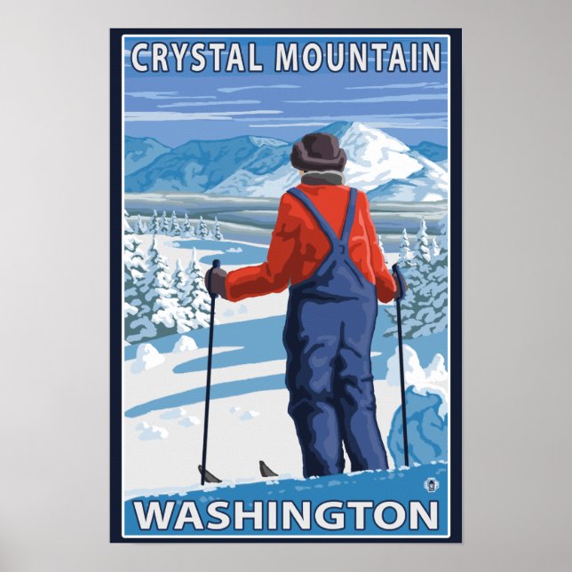 Poster Admirant skieur - Crystal Mountain, Washington (Devant)