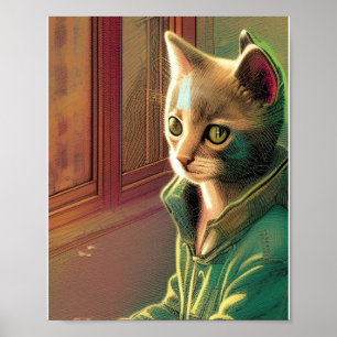 Poster Ado chatte vert pull urbain alien