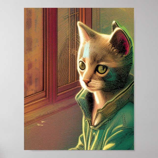 Poster Ado chatte vert pull urbain alien (Devant)