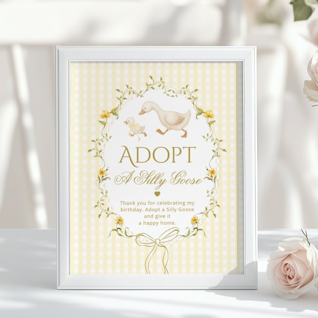 Poster Adopt A silly Goose 1st Birthday Yellow Gingham (Créateur téléchargé)