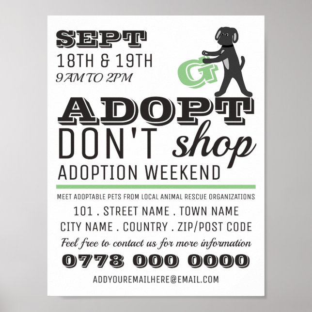 Poster Adopt Don't Shop, Pet Adoption Evénement Publicité (Devant)