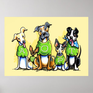 Poster Adopter des chiens d'abri Tee - shirts verts pense