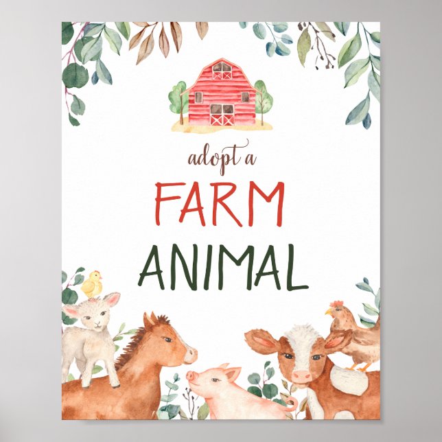 Poster Adopter la pancarte animal de ferme Animaux Animau (Devant)