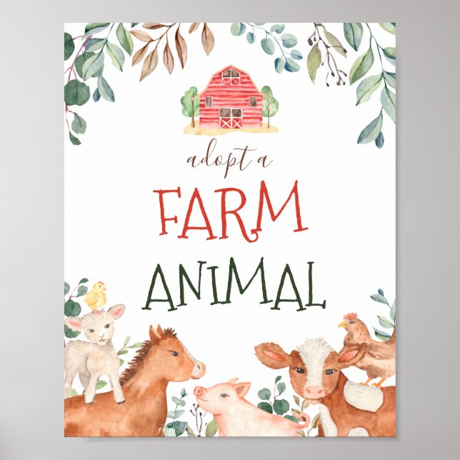 Poster Adopter la pancarte animal de ferme Animaux Animau (Devant)