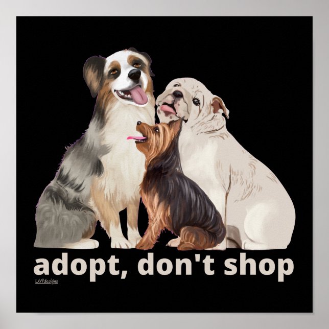Poster ADOPTER NE PAS SHOP sauver les animaux secourir le (Devant)