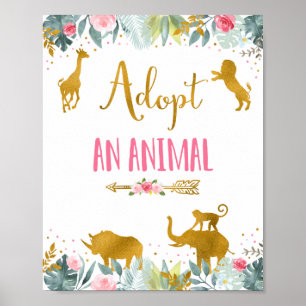 Poster Adopter un animal rose or Safari signe d'anniversa