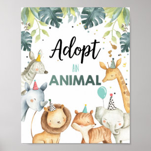 Poster Adopter un animal Safari Animaux Panneau de la tab