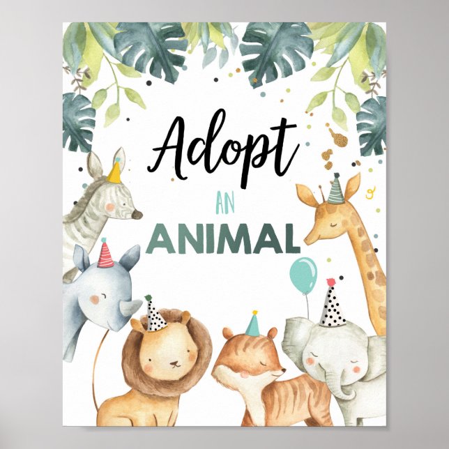Poster Adopter un animal Safari Animaux Panneau de la tab (Devant)