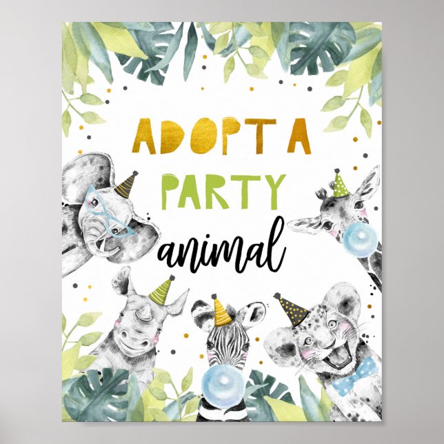 Poster Adopter un animal Safari Party Animaux Signal d'an (Devant)