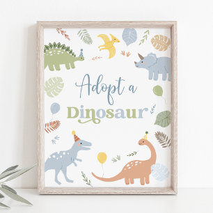Poster Adopter Un Dinosaure Blue Boy Boho Anniversaire