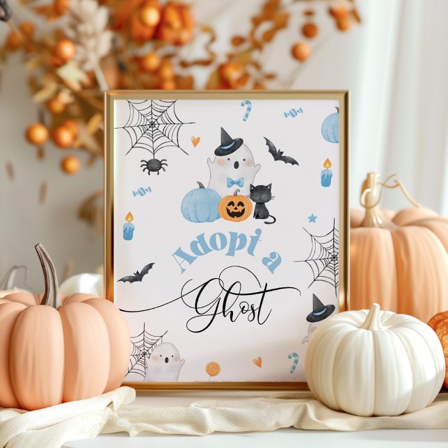 Poster Adopter une fête d'anniversaire bleu Halloween fan (Créateur téléchargé)