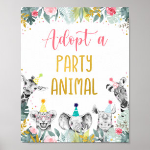 Poster Adopter Une Partie Animal Rose Or Signal Anniversa